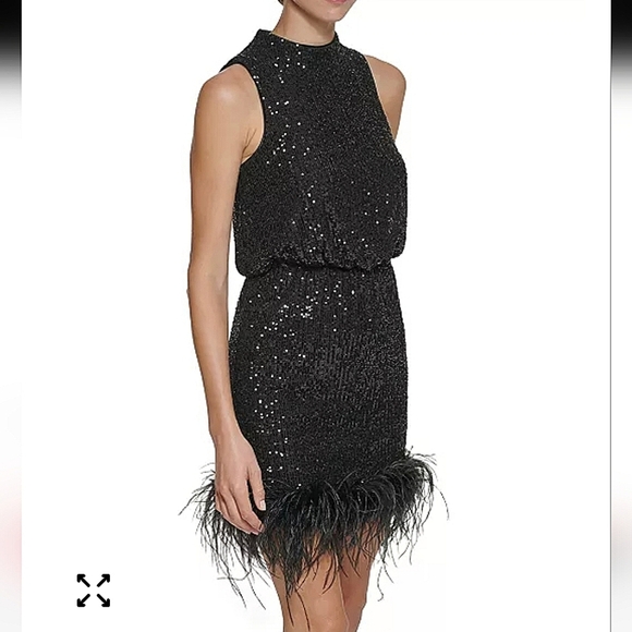 Eliza J-Sequin Feather Sheath Dress-Size 14 - Picture 4 of 17